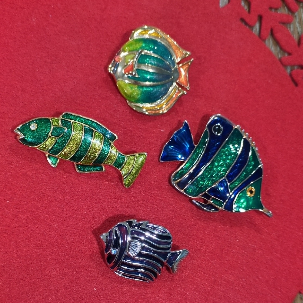 Vintage Colorful Fish Brooch Set For Those 3 Favorite Friends #113